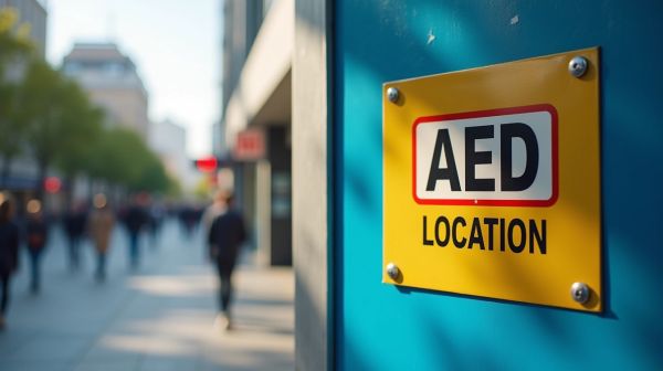 How to identify AED locations with high-visibility signs